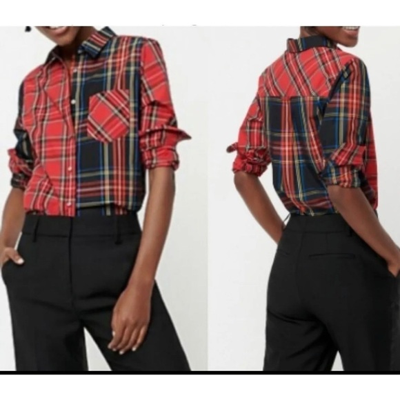 J Crew Womens Sz 2 Red Plaid Tartan Classic-Fit Boy Button Down Shirt Top - Picture 6 of 13